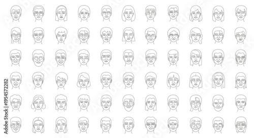 Diverse Human Faces, Abstract Avatars, Minimalist Line Art Collection