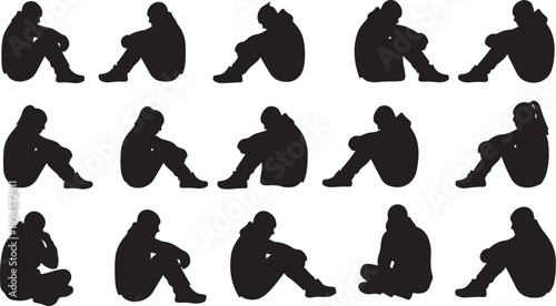 Silhouettes of a person sitting in various poses sequence