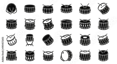 Drum Set Icons: Collection of Various Percussion Instruments