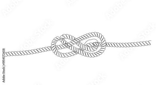 Eight Knot Tied on Rope, Isolated on White Background, Nautical Symbol