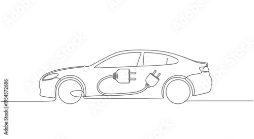 Electric Car Charging Line Art Illustration