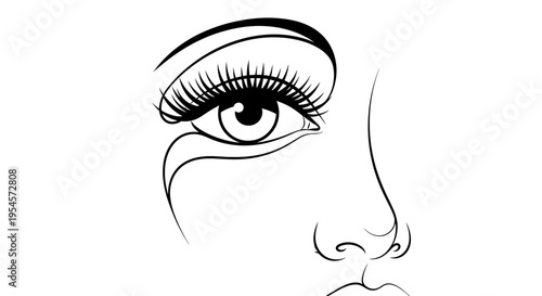 Elegant Woman's Eye and Nose Line Art Illustration - Beauty and Fashion Concept