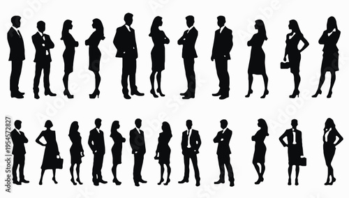 Businessman silhouettes , group of standing business men and women 
