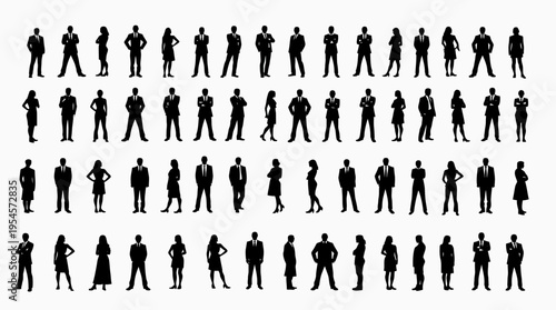 Businessman silhouettes , group of standing business men and women 
