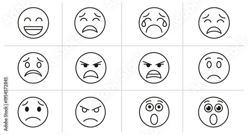 Emoticon Faces Line Art Collection: Emotions Expressed Simply