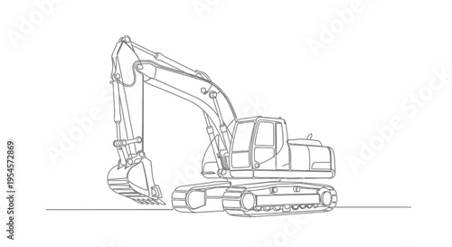 Excavator Line Drawing: Construction Machinery Outline Vector Illustration