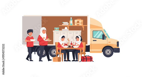 people moving house with furniture and truck