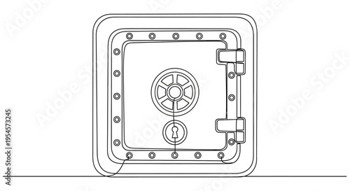 Hand-drawn illustration of a classic bank vault safe with a keyhole and dial