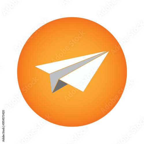 Paper plane icon on orange circle background for communication
