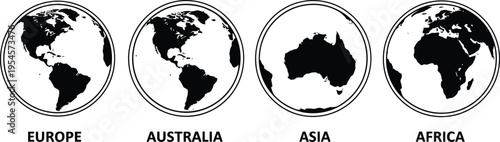 Four continents of the world illustration