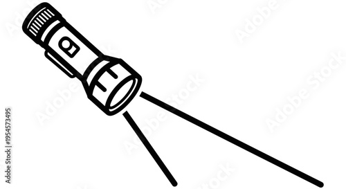 Illustration of a flashlight emitting a beam of light, isolated on white background