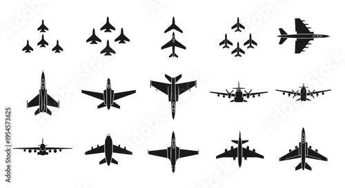 Jet Fighter Aircraft Formation Icons Set