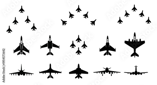 Jet Fighter Aircraft Silhouettes - Formation Flying & Individual Views