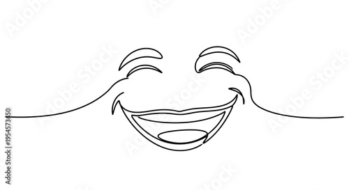 Joyful Face Outline Drawing, Laughing Expression, Minimalist Line Art