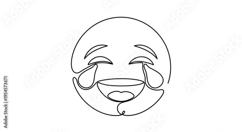 Laughing Face Emoji One Line Drawing