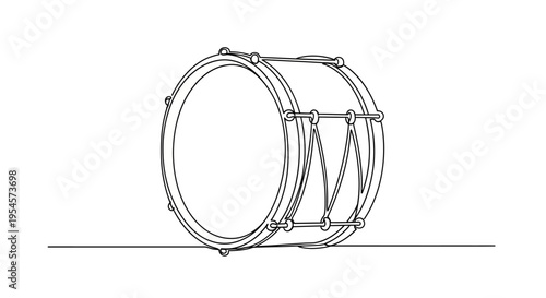 Line Art Bass Drum Illustration, Music Instrument, Percussion, Drawing