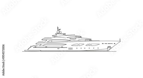 Luxury Yacht Illustration - Elegant Superyacht Line Art