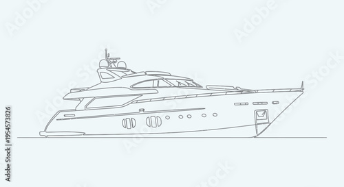 Luxury Yacht Line Art Drawing - Sleek Motorboat Illustration
