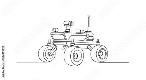 Mars Rover Continuous Line Drawing - Futuristic Exploration Vehicle
