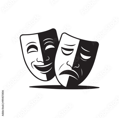 Comedy and tragedy theater masks icon for acting and performance