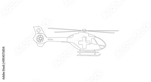 Medical Helicopter Line Art Illustration - Emergency Rescue Transport