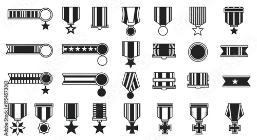 Medals and Awards Icons Set - Vector Graphics of Military and Civilian Honors
