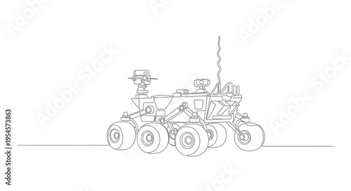 Mars Rover Line Art Exploration Vehicle on White Background