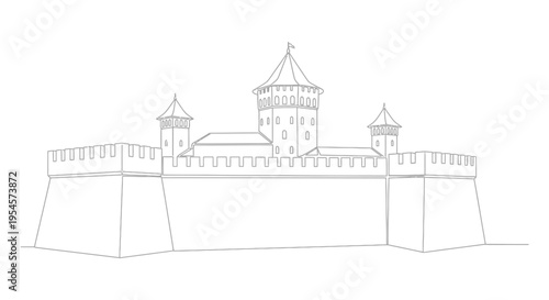 Medieval Castle Line Drawing Illustration