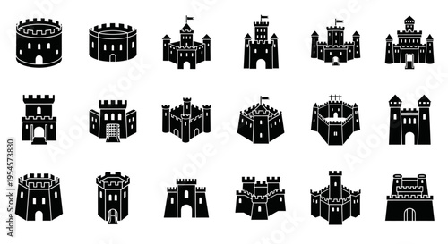 Medieval Castle Icons Set - Fortress and Fortifications Collection