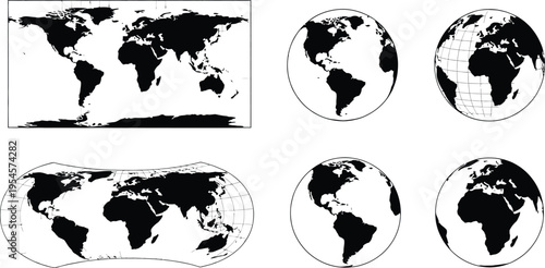 Collection of world maps in various projections