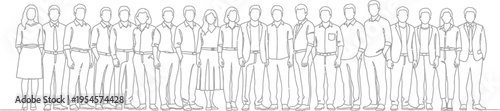 Diverse Group of Business People Standing in a Line, Minimalist Vector Illustration on White Background