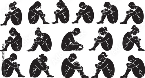 Silhouette of a woman playing the guitar in various poses