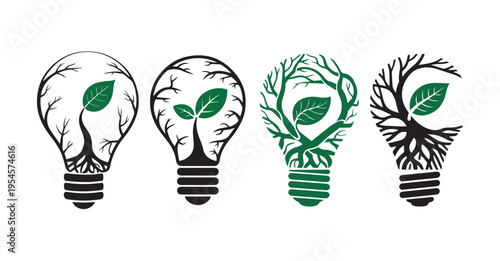 Eco-friendly creative idea concept with tree growing inside lightbulb
