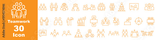 Teamwork icon set. Business team building, Work group and cooperation and collaboration icons minimal thin line web icon set. Outline icons collection. Vector illustration