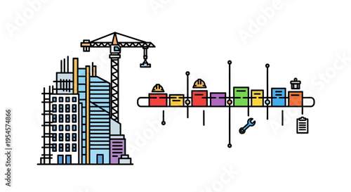Industrial construction site with crane.