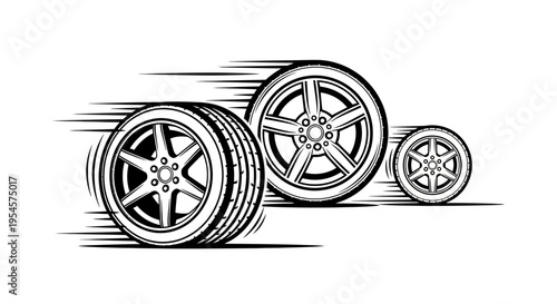 Tires and wheels in motion.