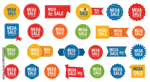 Colorful Mega Sale Badges and Labels.