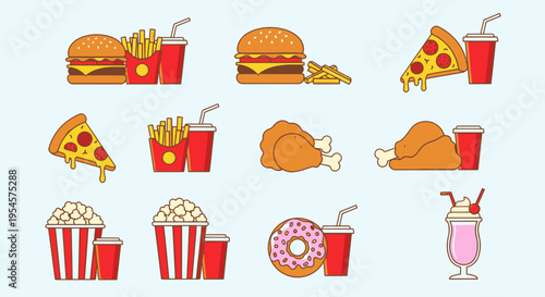 Fast food and drink icons set.
