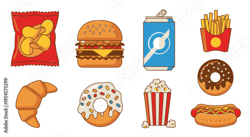 Fast food icons on white background.