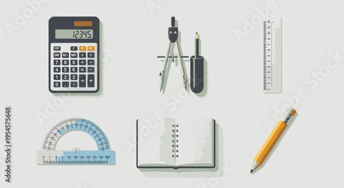 School supplies on a table top 9.