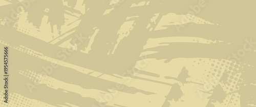 Abstract Beige Urban Grunge Background with Artistic Paint Brush Strokes and Halftone Dot Texture, Vintage Distressed Vector Illustration for Streetwear Design and Retro Posters