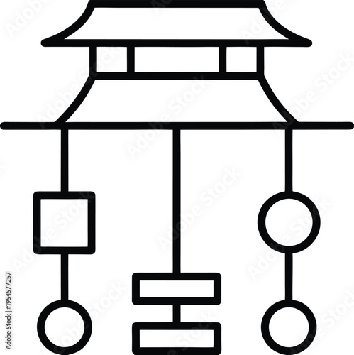 shinto shide line art vector illustration on transparent background