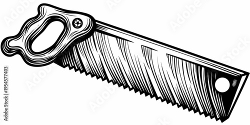 Hand Saw Tool Illustration - Manual Carpentry Woodwork Cutting Equipment Hardware Sketch Art