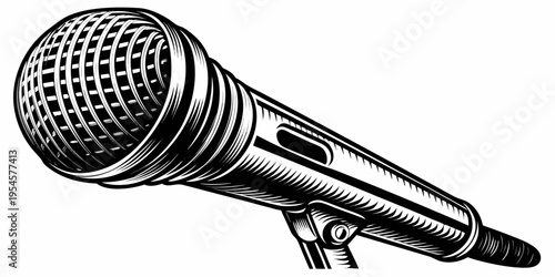 Dynamic Microphone Illustration - Vocal Recording Audio Equipment Sound Media Studio Sketch