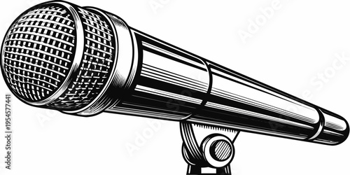 Professional Dynamic Microphone on Stand - Studio Vocal Recording Audio Equipment Sketch Illustration