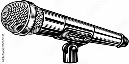 Professional Dynamic Microphone Stand Illustration - Studio Vocal Audio Equipment Sound Recording Sketch