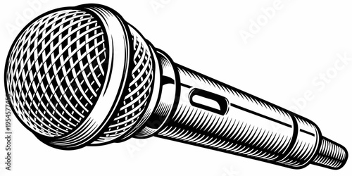 Professional Dynamic Microphone Stand Illustration - Vocal Audio Equipment Studio Recording Sketch