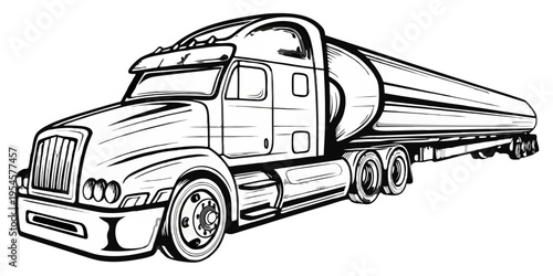 Semi-Truck Oil Tanker Illustration - Heavy Duty Freight Transportation Logistics Vehicle Sketch