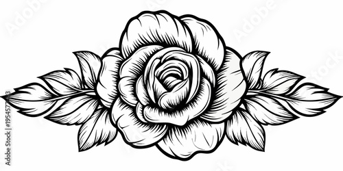 Ornate Rose Blossom with Decorative Filigree Swirls - Elegant Floral Tattoo Sketch Vintage Garden Art