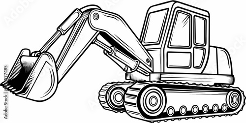 Heavy Excavator Digger Illustration - Construction Machinery Earthmover Engineering Vehicle Sketch Art